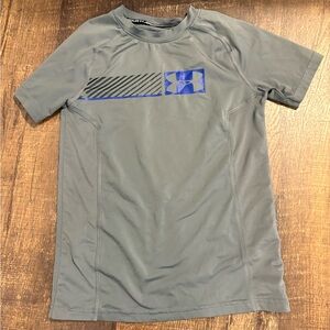 Under Armour Gray Short Sleeve Performance Tee with Blue Logo Accent
